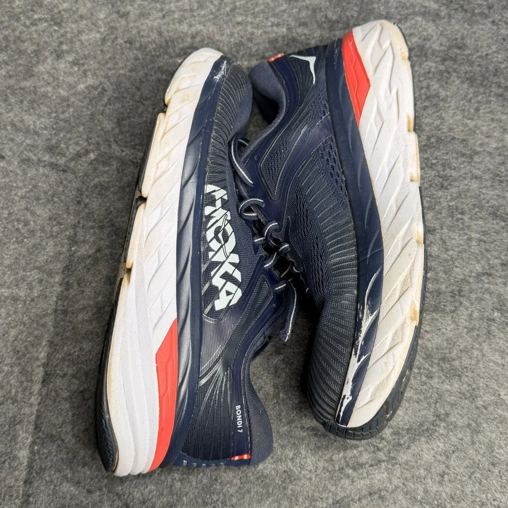 Hoka One One Bondi 7 Womens Navy Blue‎ Coral Running Shoes Sneakers 1110519